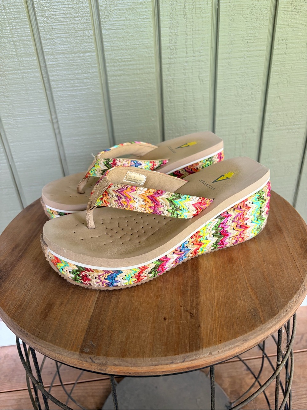 Volatile Island Rainbow Chevron Wedge Sandals Size 8